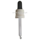 Tampa rosca branca com pipeta preta conta gotas PP18 com ponta curva para frasco de 30ml