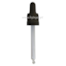 Tapa rosca precintable estriada negro PP18 con pipeta cuentagotas con punta curva de 104mm negro